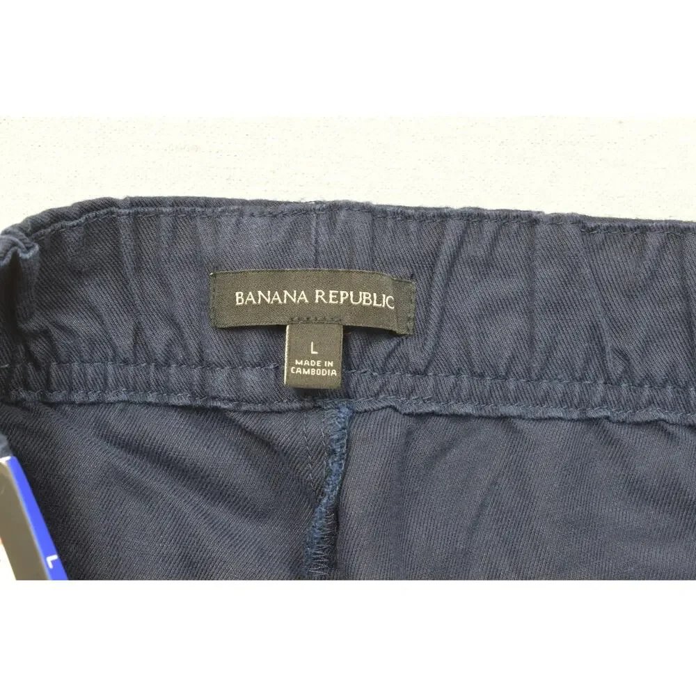 Banana Republic Women Tapered Crop Pant Size L Navy Blue Lyocell Linen Blend NEW